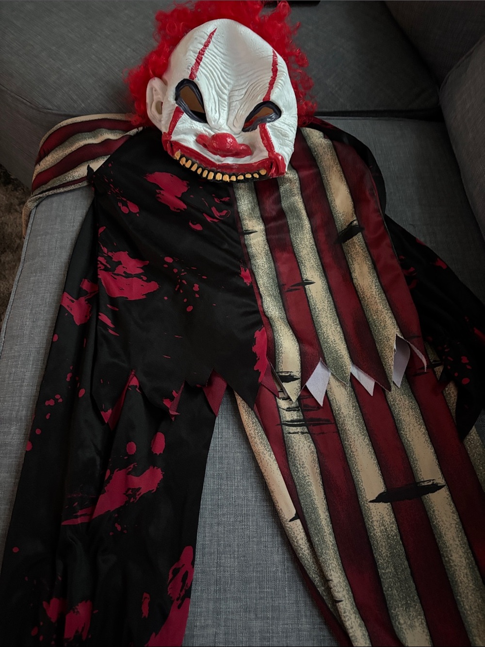 Scary Red & White Clown Kids Costume Mask and Hood
